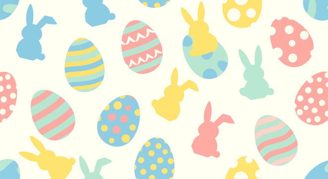 Colorful Easter eggs and bunnies pattern.