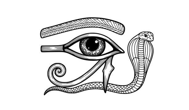 Hand-drawn Eye of Horus vector illustration &ndash; Wadjet left falcon eye with snake on white