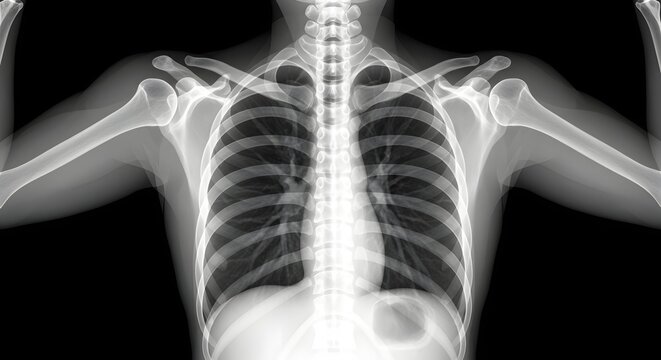 Human chest and ribcage x ray image showing skeletal structure