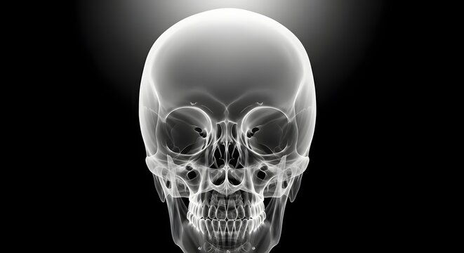 Human skull x ray radiograph image with detailed bone structure