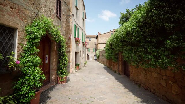 Quiet street in Pienza, Tuscany, Italy