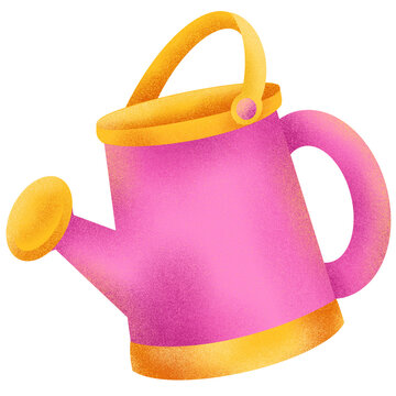 Pink and yellow watering can