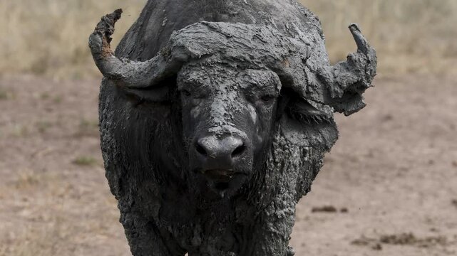African Buffalo taking a mud bath in Lake Mburo National Park, Uganda