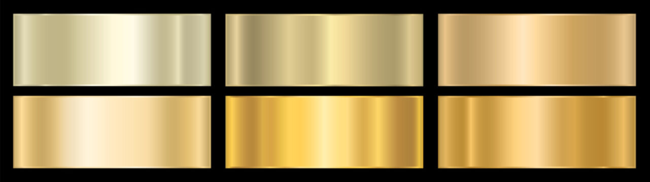 Golden metal gradient set for design. Metallic gradient effects for the design of text and bulletin boards, infographics. Vector EPS 10.