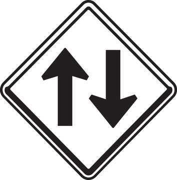 Bold Black And White Two Way Traffic Warning Sign