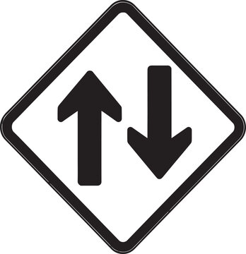 Bold Black And White Two Way Traffic Warning Sign