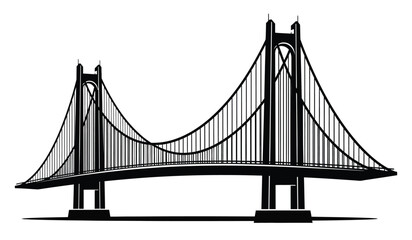 Fototapeta premium Silhouette of a suspension bridge with two towers and cables