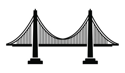 Fototapeta premium Silhouette of a suspension bridge with two towers and cables