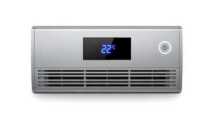 Fototapeta premium High-end matte silver wall-mounted fan heater combo unit featuring modern design and glowing LED display captured in premium isolated composition