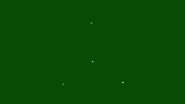 Shimmering twinkle stars animation with sparkling flare glowing, white cartoon, flat, vector, doodles style stars blinking light effect on transparent green screen background. 4K