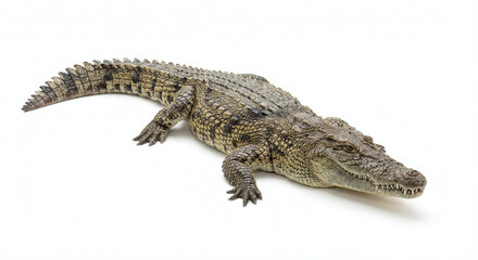 Fototapeta premium Close-up of large saltwater crocodile basking on white background