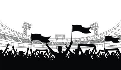 Silhouette of a lively crowd waving flags in a stadium © lors of design