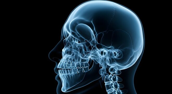 X ray image of a human skull and brain side view medical imaging