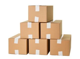 Obraz premium Isolated stack of six brown cardboard shipping boxes taped and ready for delivery