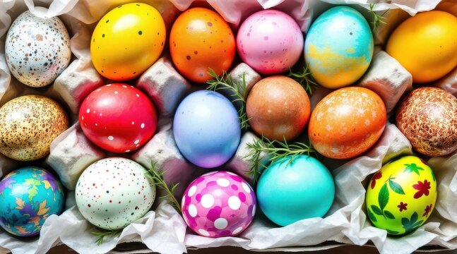 easter eggs in a basket  on blure image