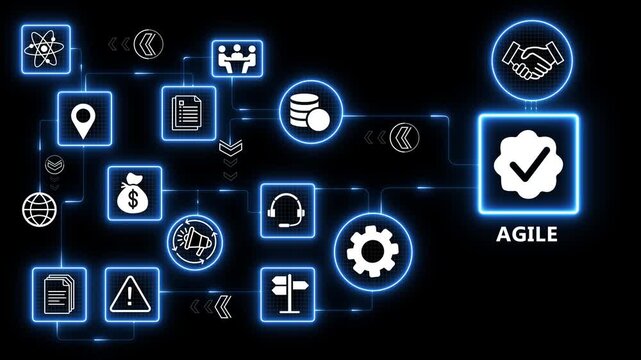 Agile workflow system with team collaboration and project management for software development and business process optimization in modern environments 4k animation video