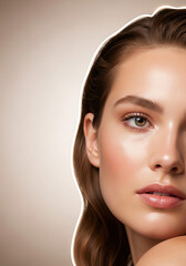 Fototapeta premium Young woman with natural makeup looking softly at the camera 