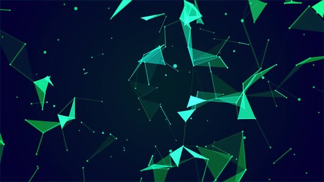 Abstract geometric network connections with glowing green elements on dark background