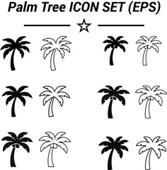 Fototapeta premium Minimal Palm Tree Icon Set in Solid and Hand Drawn Tropical Style