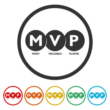 MVP Most Valuable Player sign. Set icons in color circle buttons