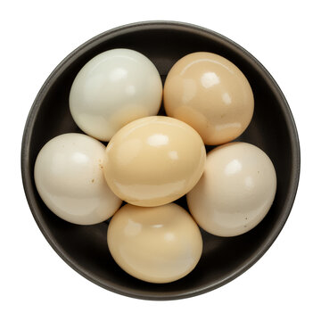 Bowl of assorted colored eggs white eggs brown eggs isolated on a transparent background