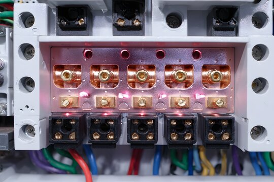 Electric MCC bucket displays thermal overload indicators and terminals