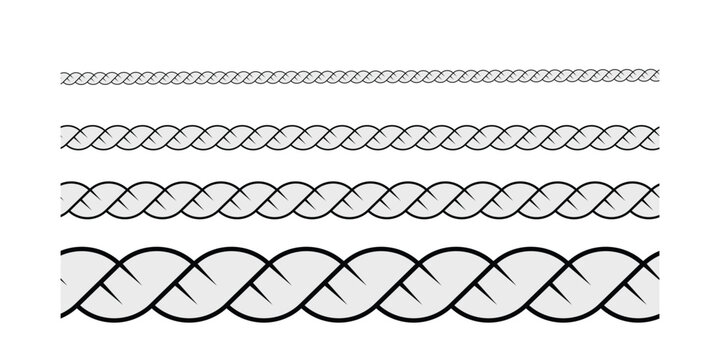 vector graphic illustration of four horizontal rope or cord-like design elements, each with varying thickness and intertwining patterns, set against a transparent background.
