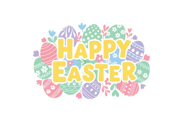 Obraz premium Colorful easter greeting with decorated eggs and floral patterns