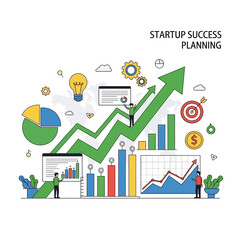 Fototapeta premium Startup Success Planning: Growth Chart, Strategy, Business Development, Investment, Goals