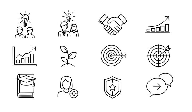 Business and growth icons for strategy and success