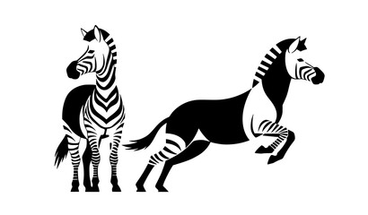 Obraz premium Minimal zebra pair silhouette vector abstract animal design isolated on white background