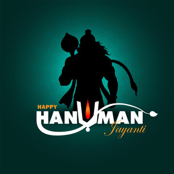 Hanuman Jayanti 2026 - Teal Gradient Vector Poster  Lord Hanuman Silhouette with Stylized Typography for Hanuman Jayanti