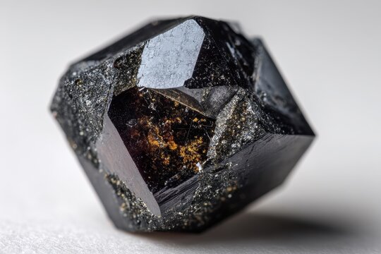 Close-up mineral specimen: single sphalerite crystal with cubic facets and metallic luster