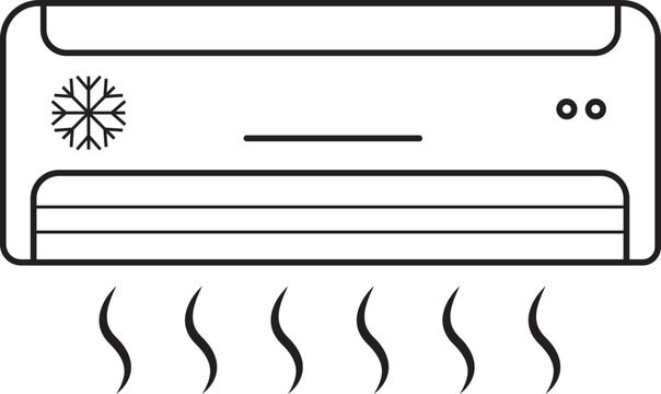 Air conditioning vector with AC unit cooler fan ventilation icons, climate control cooling heating appliance symbol isolated outline silhouette design isolated on transparent background