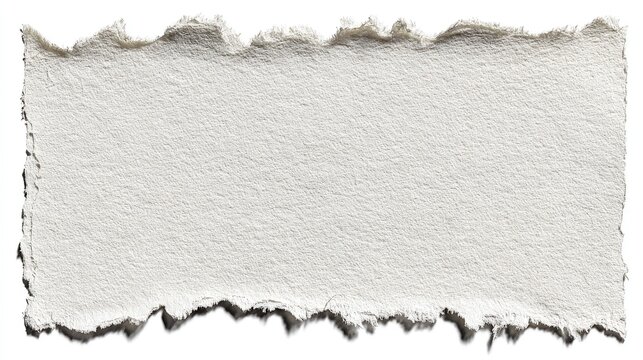 Fragment of white rough paper with deckle edges and textured surface