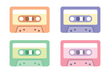 Naklejka premium Colorful Retro Audio Cassette Tapes Flat Vector Illustration