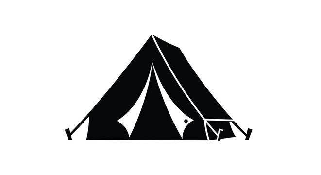 Simple black tent illustration against a white background silhouette