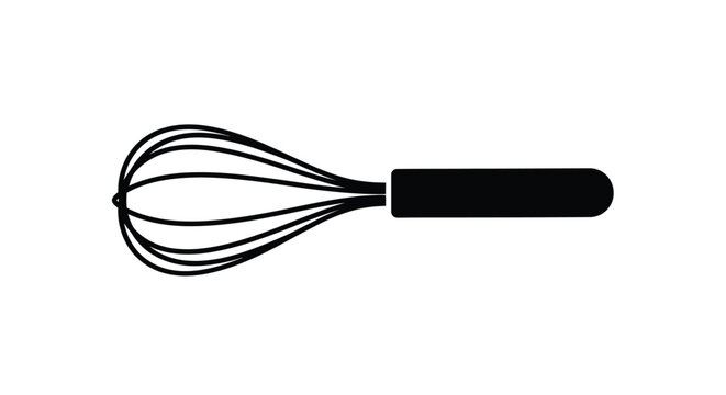 Simple black silhouette of a kitchen whisk on a white background