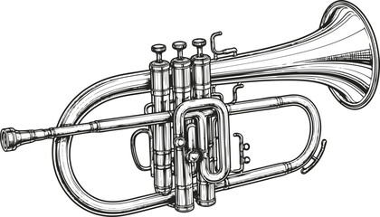 Naklejka premium Trumpet Outline Drawing – Classic Music Instrument Illustration