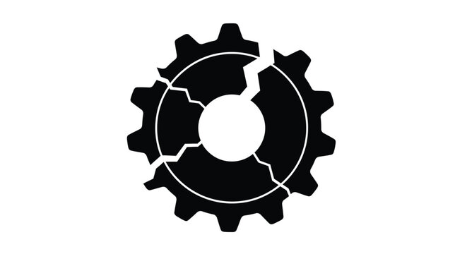 Broken mechanical gear with a stark contrasting silhouette