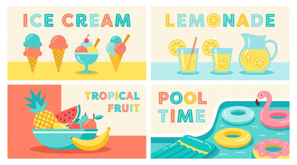 Fototapeta premium Set of Summer Vacation Themed Vector Banners and Illustrations