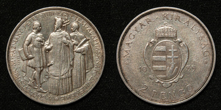 old silver coin 2 pengő 1935 Hungary