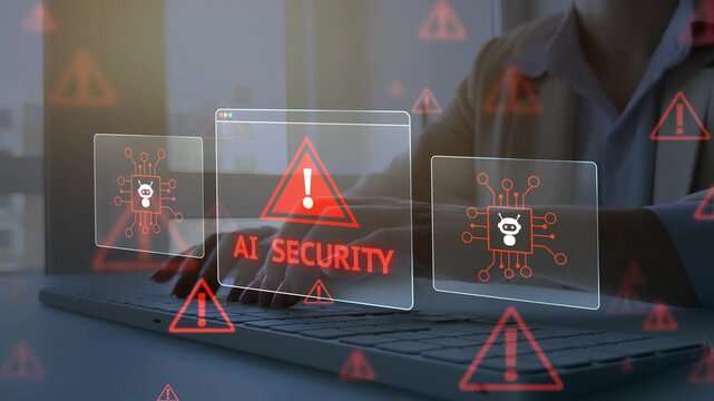 Artificial intelligence technology securing data, network and privacy. AI cybersecurity concept showing digital protection system against cyber threats, hacking and malware attacks. 