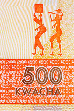 Malawi 500 Kwacha Banknote with fragment for designers. Money of Africa. Paper money of Malawi