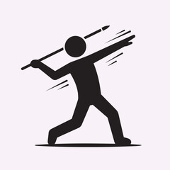 Obraz premium Stick Figure Throwing Javelin Ball Extended Arm Sports Action Concept Minimal Black Vector Silhouette Illustration