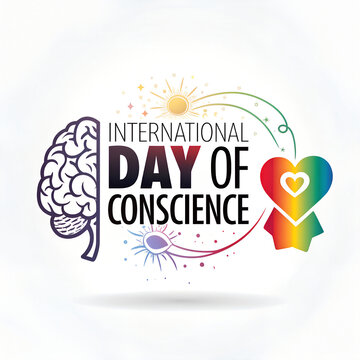 International day of conscience brain and rainbow heart art.