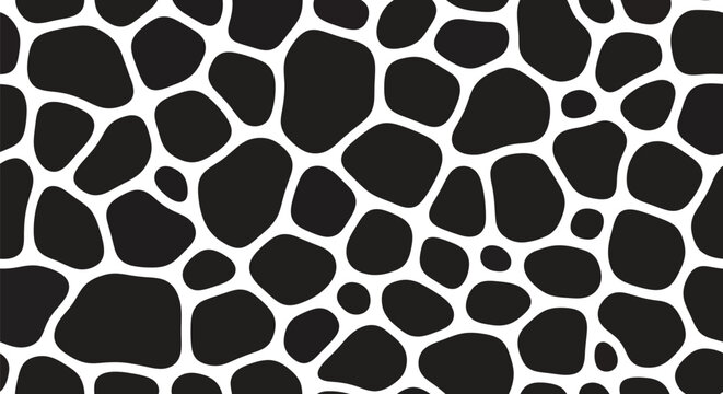 A repeating seamless pattern featuring black organic shapes resembling a natural giraffe skin print