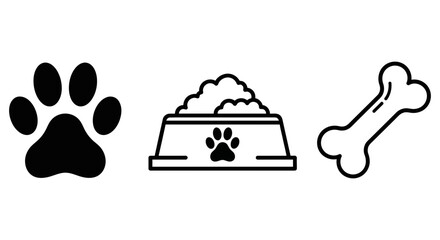 Pet food and accessories icons including paw print and bone © Muhammad