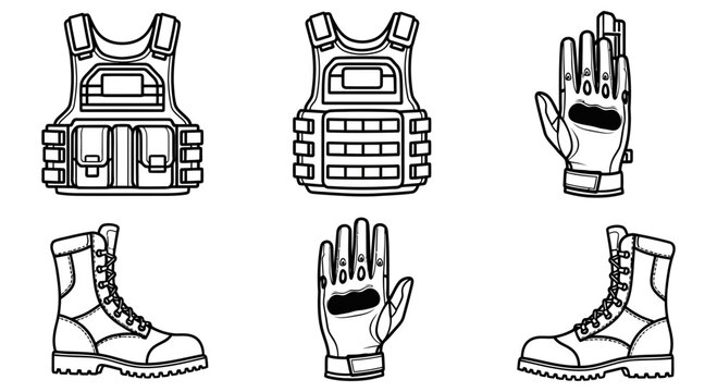 Tactical gear set including bulletproof vests and combat gloves