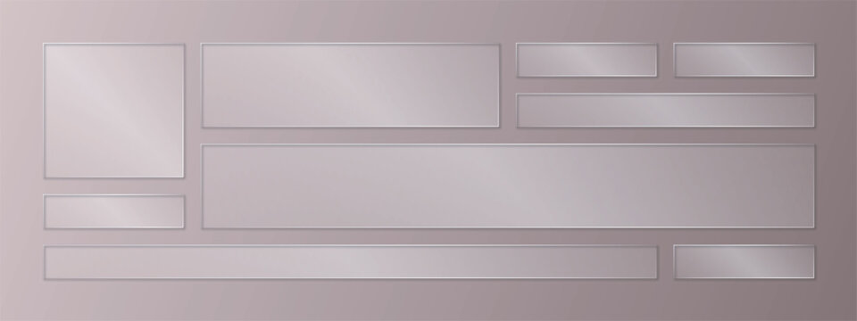 Glassmorphism frosted glass banners and rectangular frames on mauve background